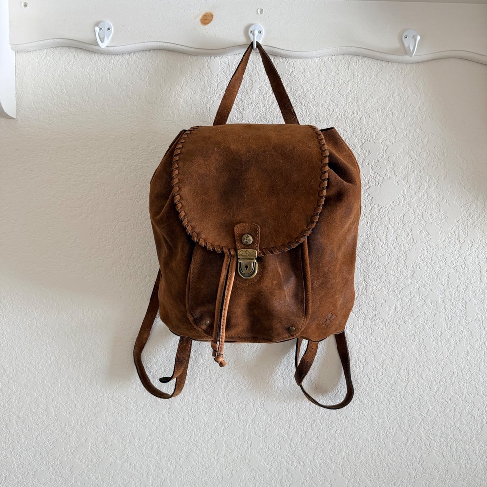 Patricia Nash Casape Burnished Cognac  Brown Suede‎ Drawstring Backpack Boho